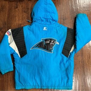 Carolina Panthers Starter Jacket Mens L Pro Line NFL Quarter Zip Pouch Blue